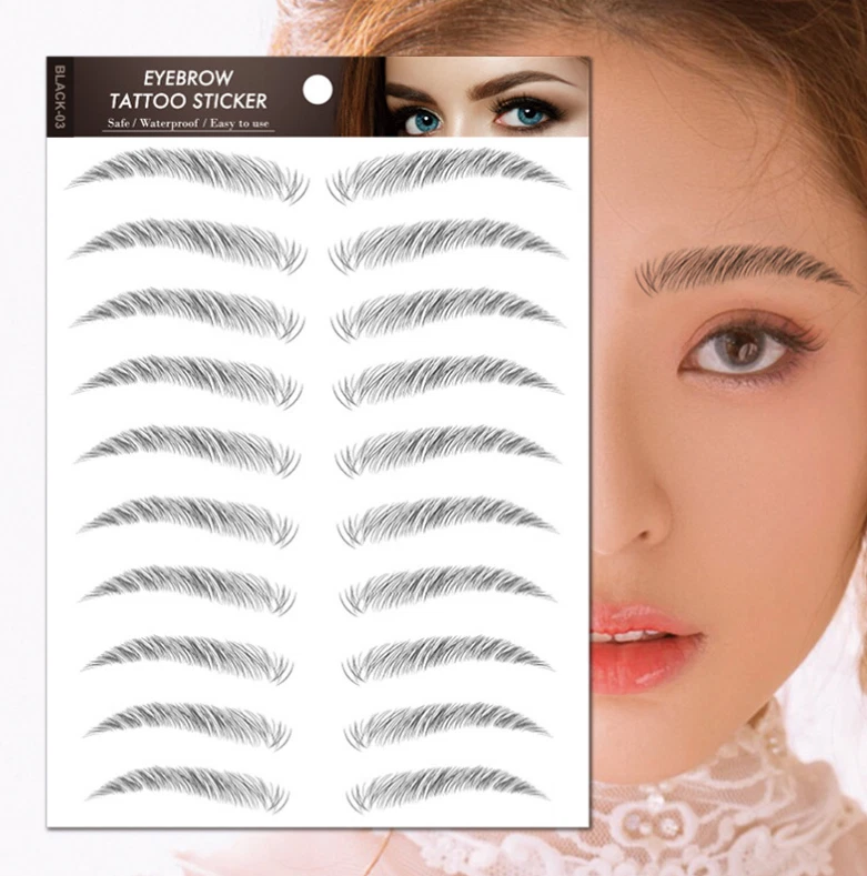 Eyebrow Tattoos 4D Hair-Like Waterproof Stickers 11 Pairs Black Makeup Temporary - Image 4 of 4
