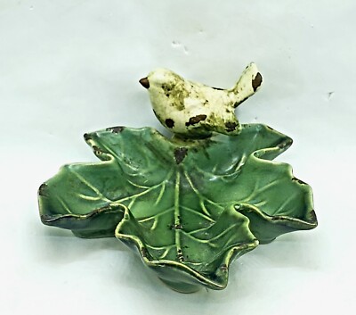 Creative Co-op Bird On Leaf Ceramic Trinket Candy Dish Rustic Bird On Leaf
