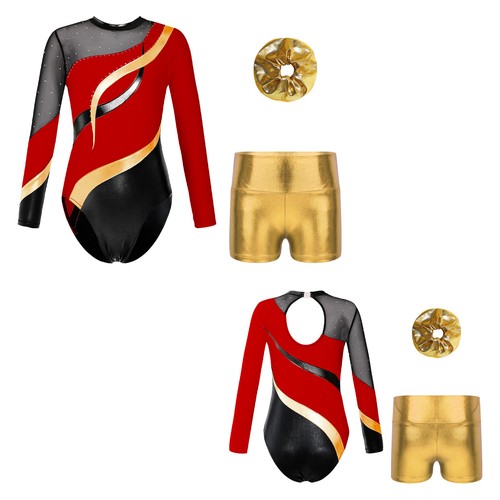 Kids Girls Dancewear Gymnastics Outfits Skating Set Leotard Round Neck Suit - Picture 23 of 48