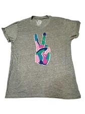 Cha Sor Chasor T-Shirt Gray w/ Peace Sign Language Graphic Women's Size L EUC