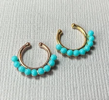 1pc Non-Piercing Turquoise Bead Septum Hanger Clip-On Nose Ring Body Jewelry