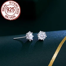 CWWZircons CZ Round Stud Earring Solid Sterling Silver 925 Jewelry for Bridal