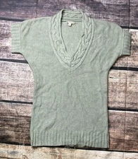 Pandemonium Sweater Women's Small Cable Knit Pullover Green Wool Angora Cotton