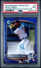 Diego Tornes 2025 Bowman Chrome Mega Purple Refractor /199 Braves Auto PSA 9