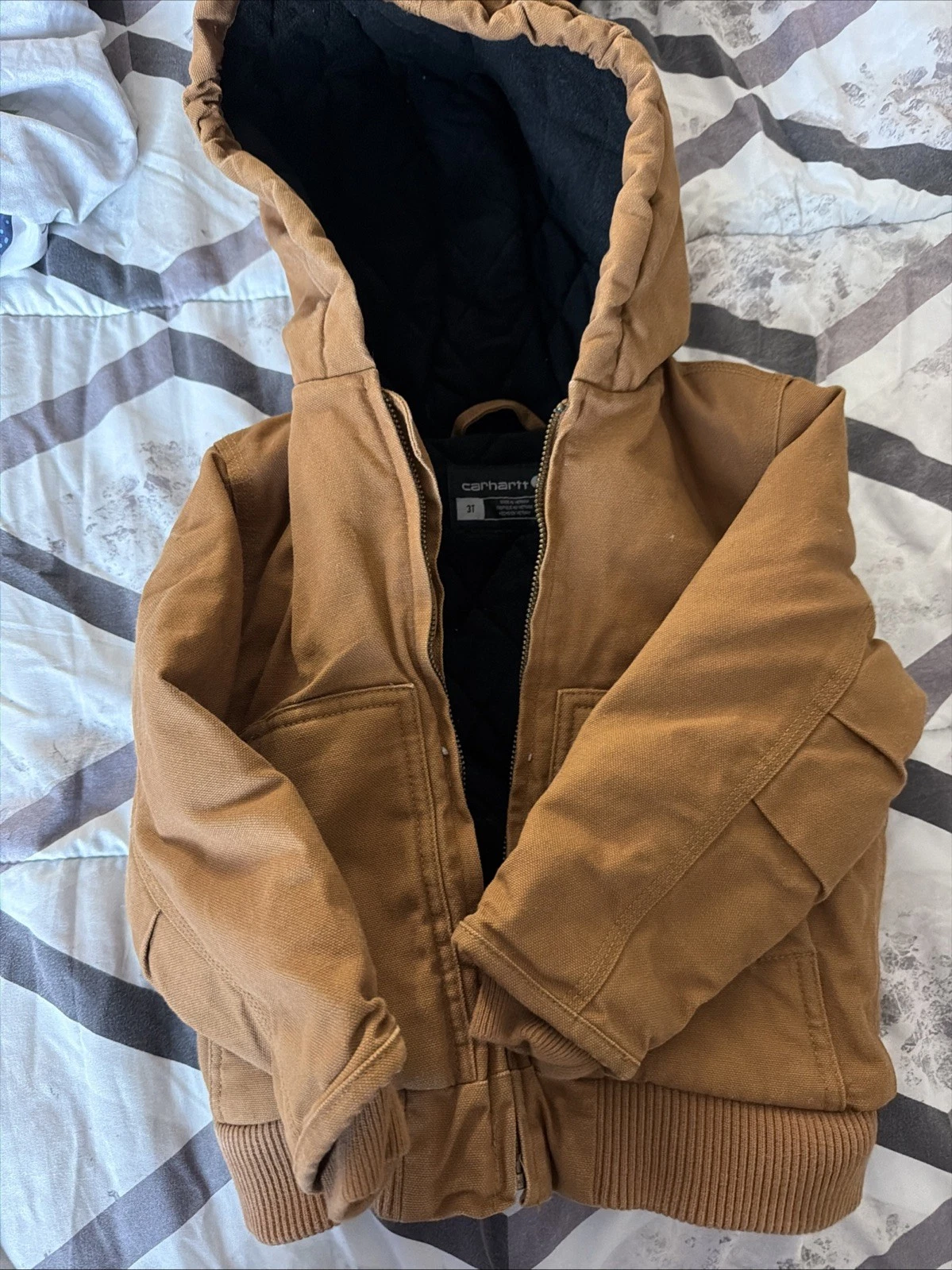 Carhartt Toddler 3T Hooded Zip Jacket Lined Insulated Brown Canvas