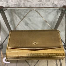 MAGID ? Vintage 1960's Gold tone envelope Clutch strap Purse Glam cocktail party