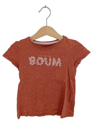 Vertbaudet Mädchen T-Shirt Rot Gr. 104 Blumenmuster Schriftzug Kurzarm Casual