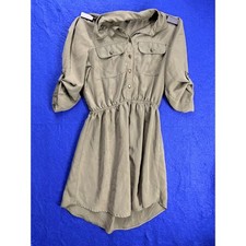 Utility Womens Bebop Shirt Dress Medium Olive Green Button Front Roll Tab Sleeve