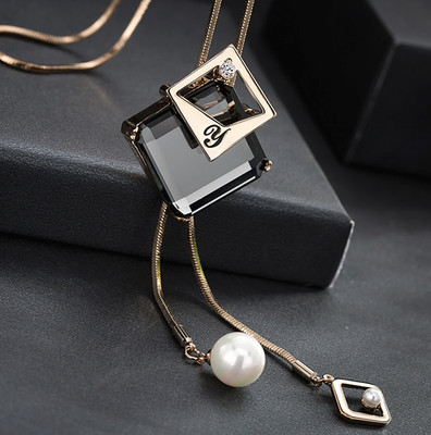 Damen Halskette Schmuck Collier mit Anhänger Gold lange Kette 75cm Mode edel