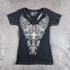 Affliction Amberelle Live Fast Womens T Shirt S Small Black Braided Beaded