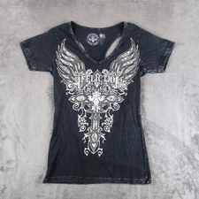 Affliction Amberelle Live Fast Womens T Shirt S Small Black Braided Beaded