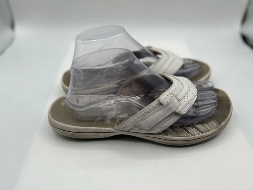 Clarks Breeze sandalo mare tanga donna taglia 9M bianco pelle slip on punta aperta