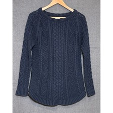 LL Bean Signature Fisherman Tunic Navy Blue Cable Knit Side Zip Sweater Sz Small