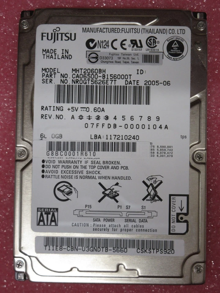Fujitsu 60GB 5400RPM 2.5" 3G SATA CA06500-B156000T MHT2060BH HDD Hard Drive - Image 4 of 4