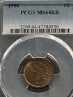 1901 Indian Head Cent certified MS 64RB by PCGS!