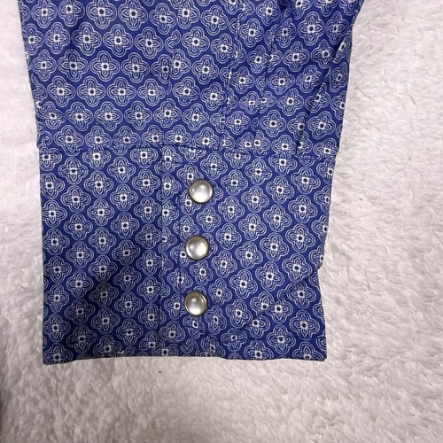 Camicia western Wrangler Rancher blu stampa geometrica bottoni a pressione manica lunga - Foto 6 di 10