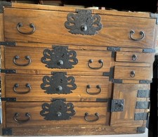 1930s Japanese Antique Lacquer Sendai Tansu Clothing Chest Drawers
