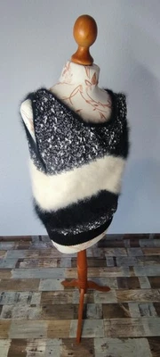 Angora weste weiss/Schawarz handmade handgemacht vintage - Bild 1 von 4