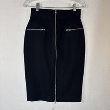 Zara Woman Black Pencil Skirt   Sleek Modern Core  Full Front Zip  Zip Pockets