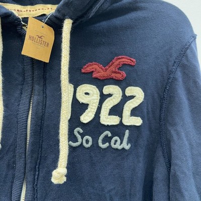 Hollister Mens Full Zip Hoodie Navy Blue Logo 1922 So Cal Y2K Size