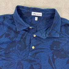 Peter Millar Mens Polo Shirt Large Floral Print Blue Cotton Golf Casual Preppy