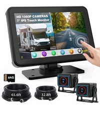 7'' HD1080P Wired Backup Camera System with Touch Screen Monitor, 2 Wired Rea...