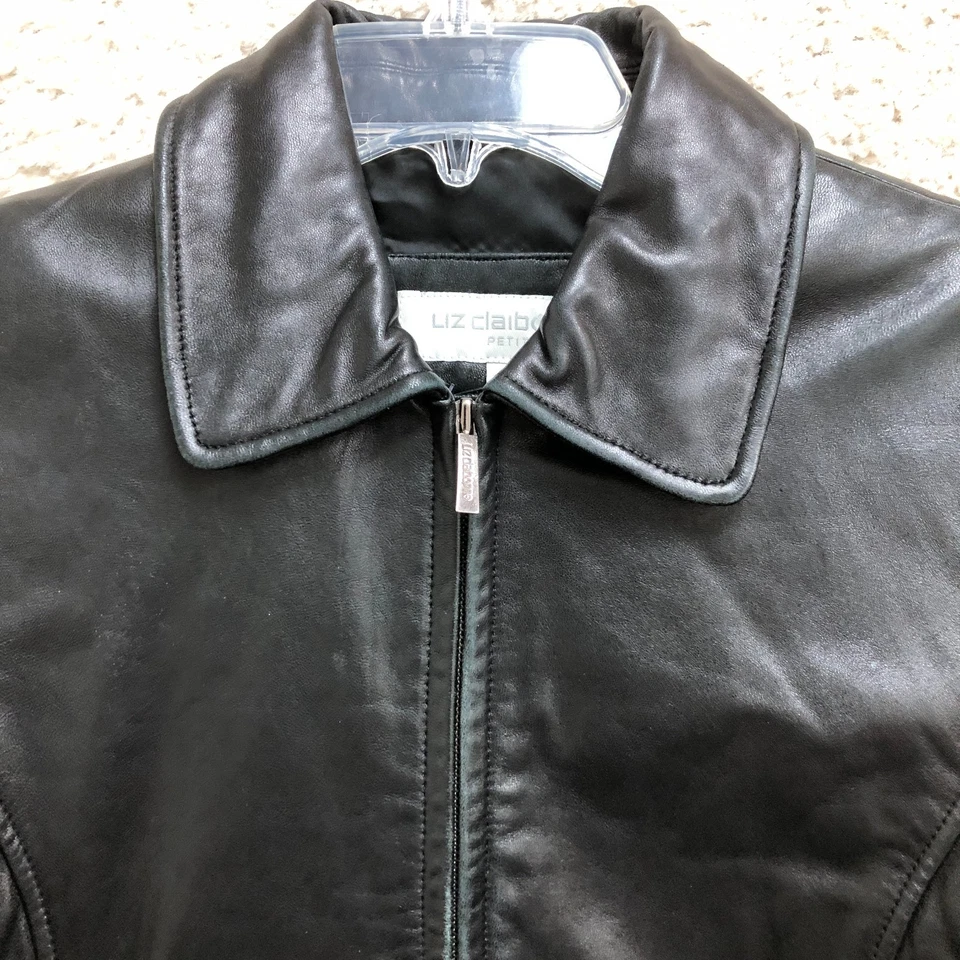 Liz Claiborne Jacket Medium Adult Petite Black Leather Full Zip Moto Biker Women - Image 2 of 4