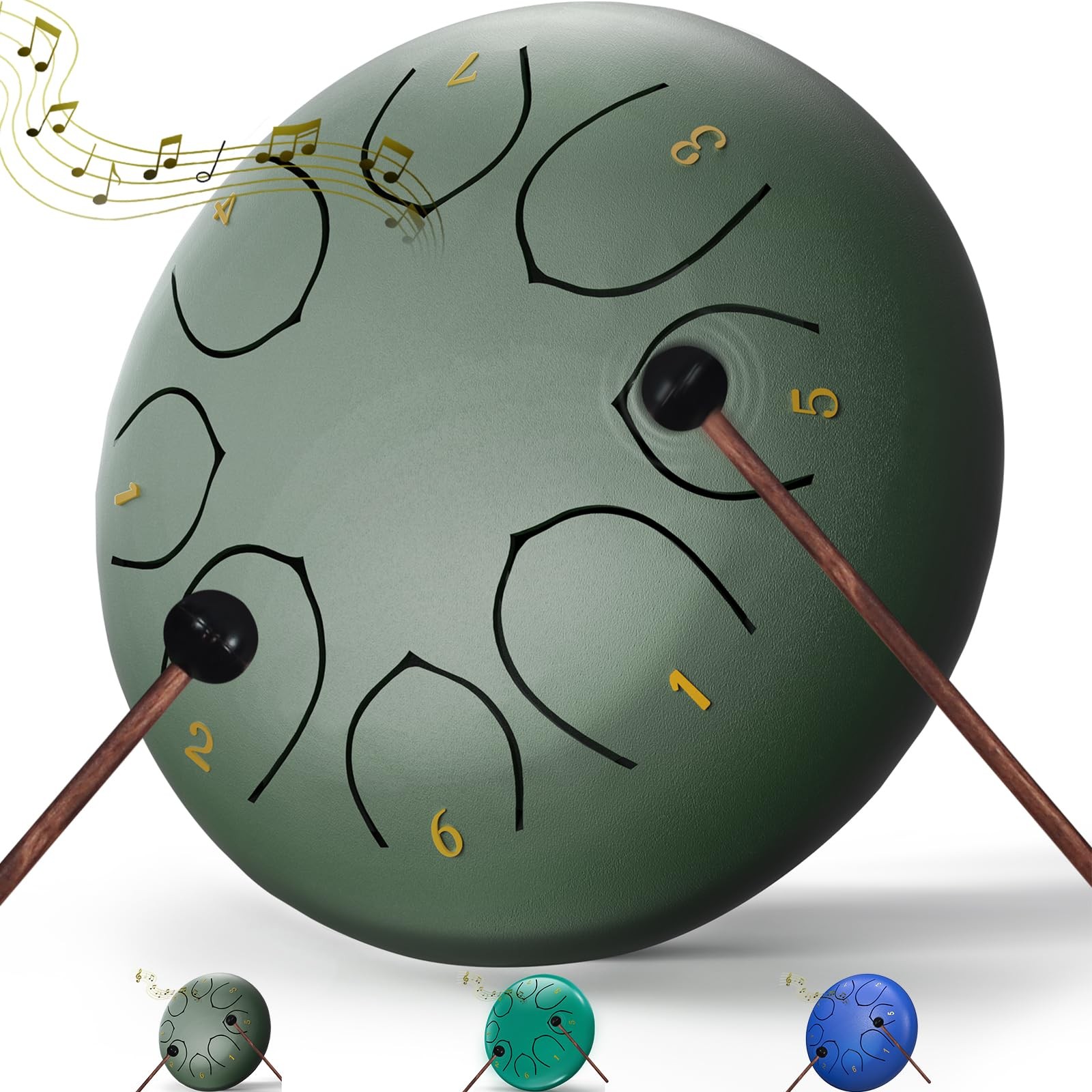 6" 8 Note Steel Tongue Rain Drum for Outside Garden Meditation Green