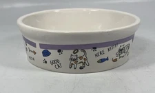 Ceramic Cat Bowl 5"x1.75” Food Water Fish Mouse Decorated in VGC Purple Stripe