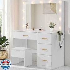 DWVO LED Makeup Vanity Table with 3 Light Modes, 4 Storage Drawers, Built-in