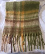 Womens Green Plaid Blanket Wrap Oversized Scarf. 92 In Length/20 In Width