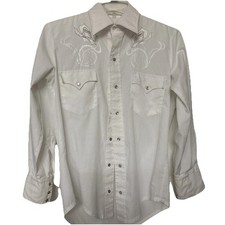 Ely Cattleman Mens Shirt Small White Rose Embroidery Western Pearl Snap Adult