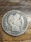 1908-D Barber Liberty Head Dime 90% silver Actual coin Good Coin Grayish Color