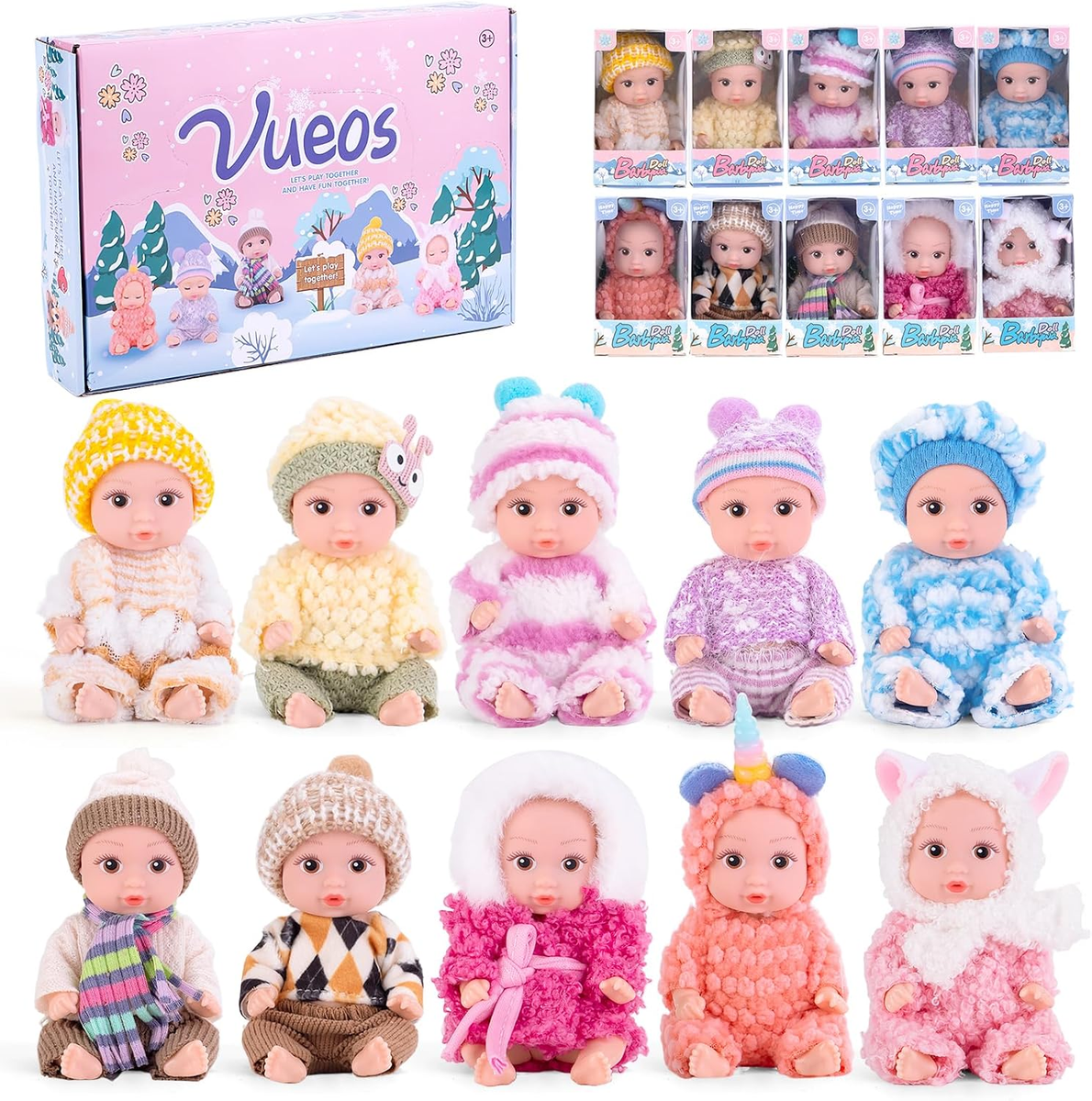 10Pcs Set 4 Inch Reborn Baby Dolls - Open Eyes Realistic Baby Doll