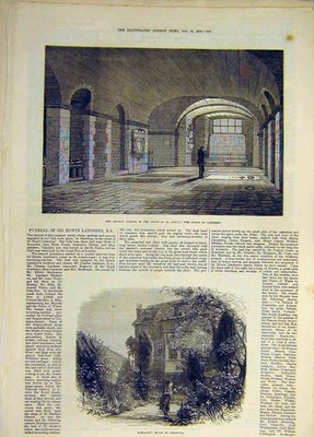 Original Old Antique Print 1873 Crypt St Paul'S Landseer Grave Hogarth Cheswick