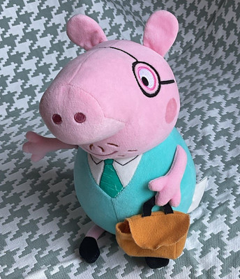 My Best Exports Peppa Pig Daddy Pig Plush 10 in Teal Tie Brown Bag