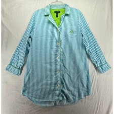 Lauren Ralph Lauren Blue White Striped Cotton Sleep Shirt Nightgown XL
