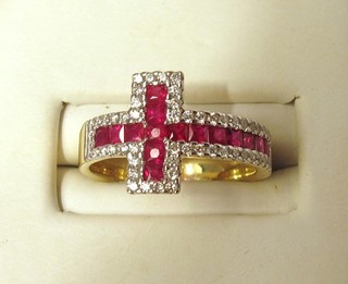 Kreuzring Diamanten 0 33ct Rubine je 2mm 14K Gelbgold