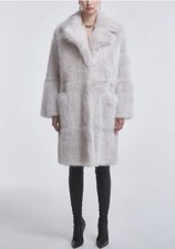RRP £1960 NOUR HAMMOUR White "Evita" SHEEPSKIN SHEARLING Real Fur Coat S/M 10-12