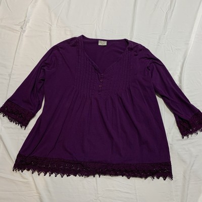 Gold Coast Womens Purple Long Sleeve Top Lace Accents XL