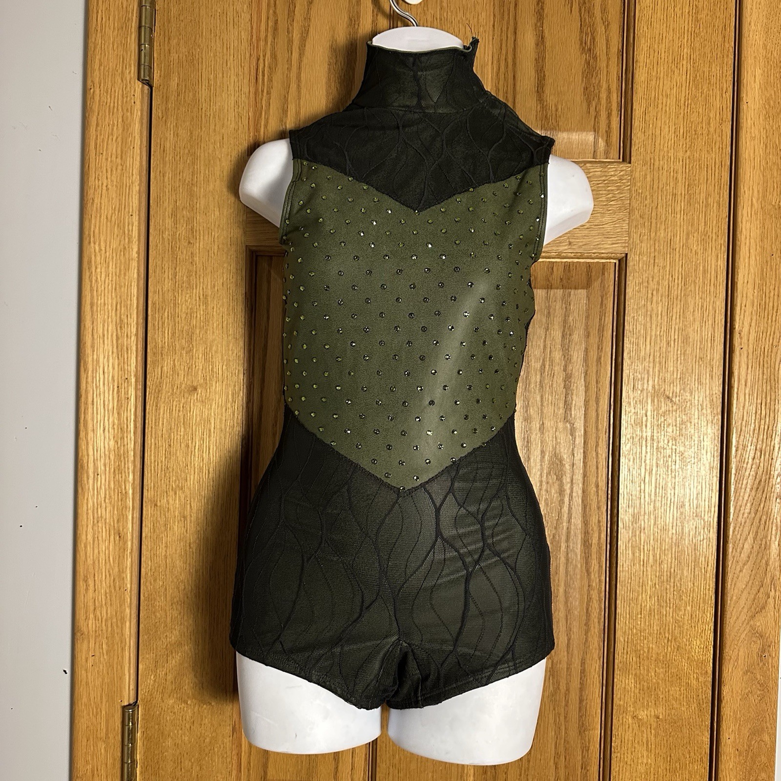 Green Black Patterned Mesh Custom Rhinestone Bike… - image 1