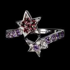 925 Sterling Silver Ring Round Amethyst Rhodolite Garnet Gemstone Jewelry Size 8