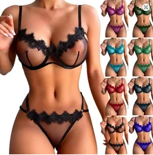 Women Mesh Bra and Panty G-String Sexy Babydoll Lingerie Nightwear Sleepwear Set