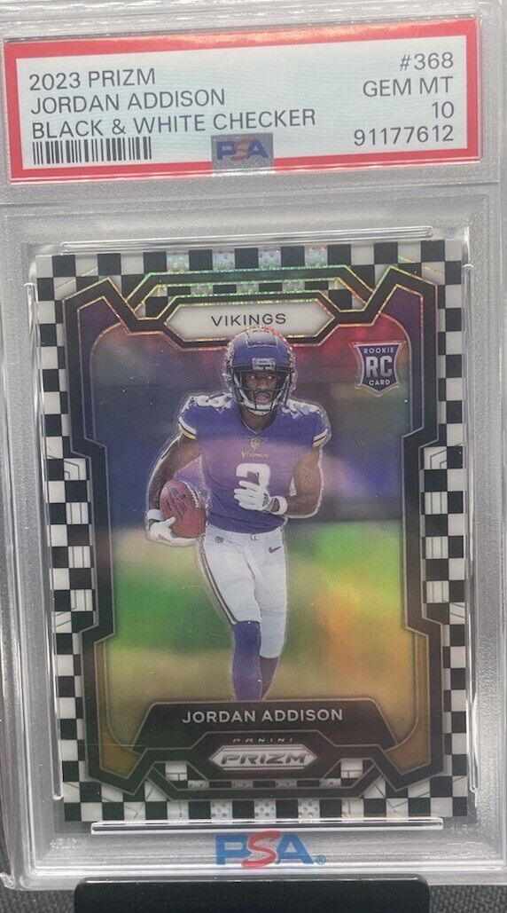 Jordan Addison 2023 Prizm #368 Black & White Checker /(SSP Jordan Addison 2023 Prizm #368 Black & White Checker /(SSP