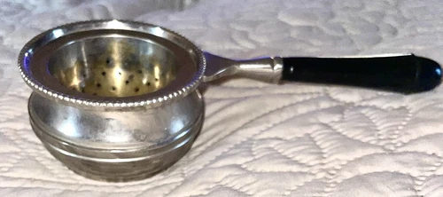 VTG Antique Brass Tea Strainer Victorian Edwardian Kitchen - Vintage Kitchenalia - product listing photo