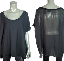 Lane Bryant Top Plus Size 22/24 Sheer Back Stretch Short Sleeve Pullover Black
