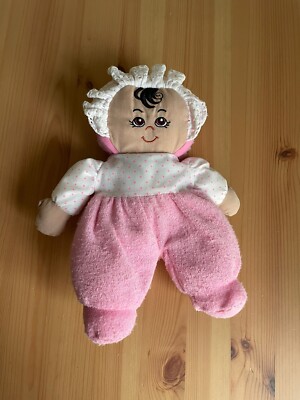 Lakeshore Learning Vintage Plush First Baby Doll Bonnet Pink Lace Trim Soft Body