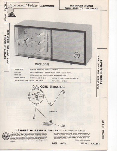 1963 SILVERTONE 3048 3049 RADIO SERVICE MANUAL PHOTOFACT SCHEMATIC DIAGRAM FIX - 第 1/1 張圖片