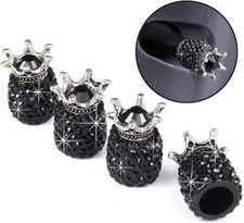 4x Black Crystal Diamond Crown Tire Valve Stem Caps Covers Fits Universal