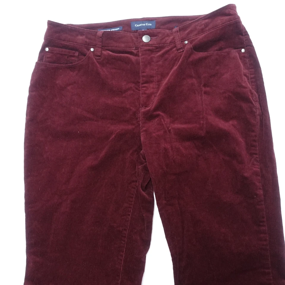Pantalones de pana Charter Club Lexington para mujer 8 borgoña 5 bolsillos pierna recta Foto 2 de 4